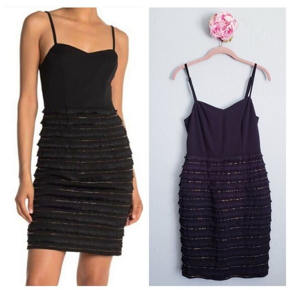 MARINA Dresses & Skirts - Marina Black Bead and Fringe Gatsby Mini Dress